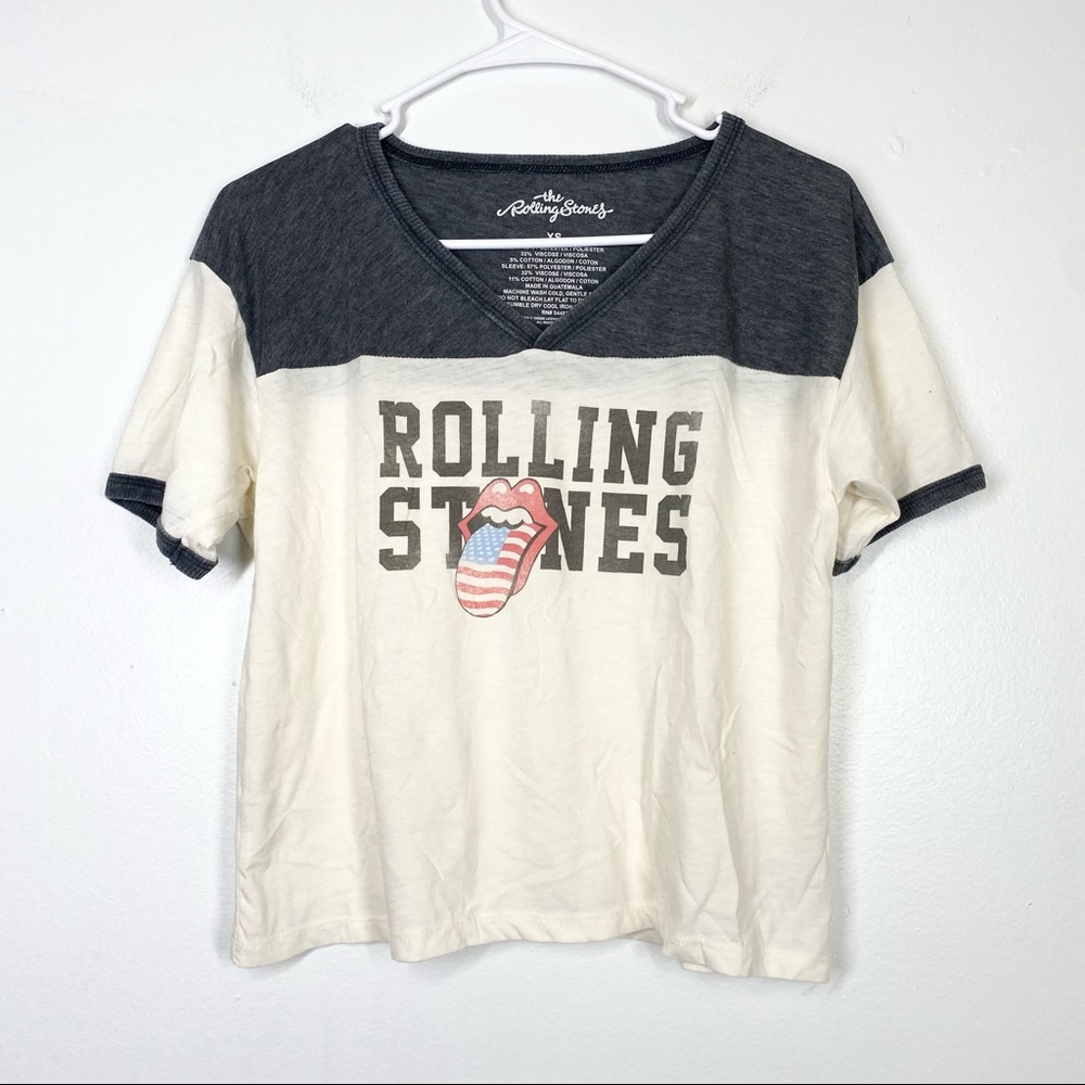 ROLLING STONES Colorblock Babydoll Retro Vintage Band Tee Cropped XS
